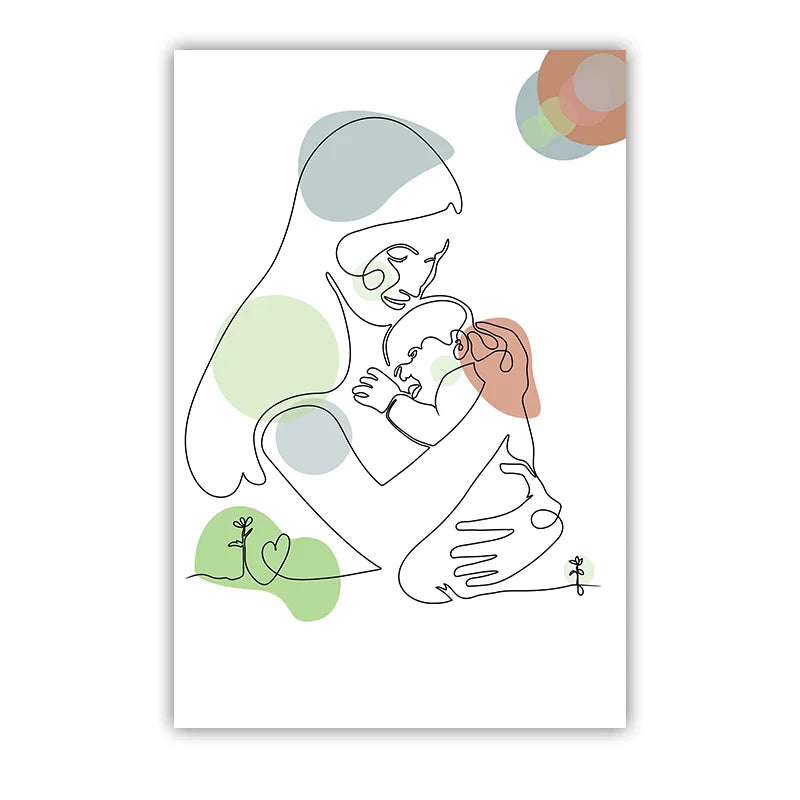 Mordern Abstract Line Wall Art, Minimalist Mother and Baby Canvas Painting, Mother Gift Poster Print For Room Bedroom Decor Peaceful Pleasures Health and Wellness 04 15x20cm No Frame China Mainland