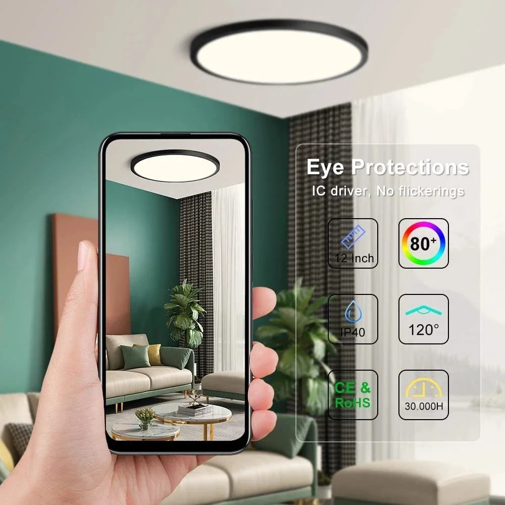 RUNTOIN 24W/28W Ultra-Thin Round LED Ceiling Light Panel