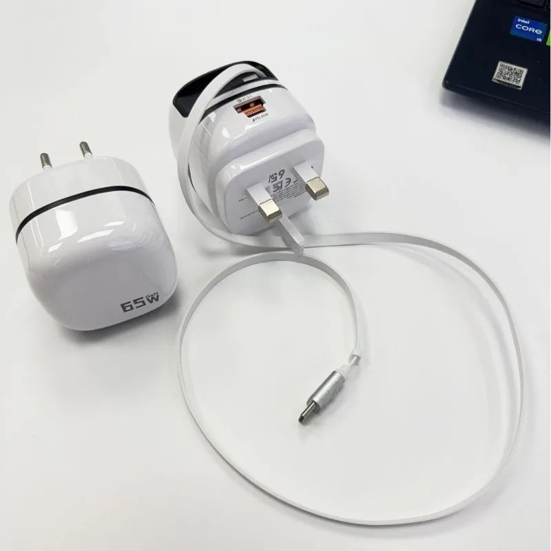65W Foldable Wall Charger with Retractable Cable | Travel Adapter Wall Travel Charger Peaceful Pleasures Health and Wellness