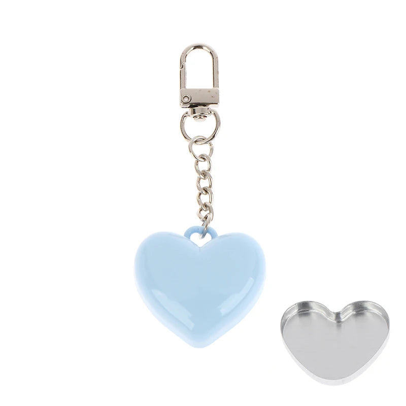 1Pcs Heart Shape Mini Empty Blush Powder Box Eye Shadow Container With Mirror And Aluminum Pan Key Chain Lipstick Case Packaging Peaceful Pleasures Health and Wellness Blue Keychain