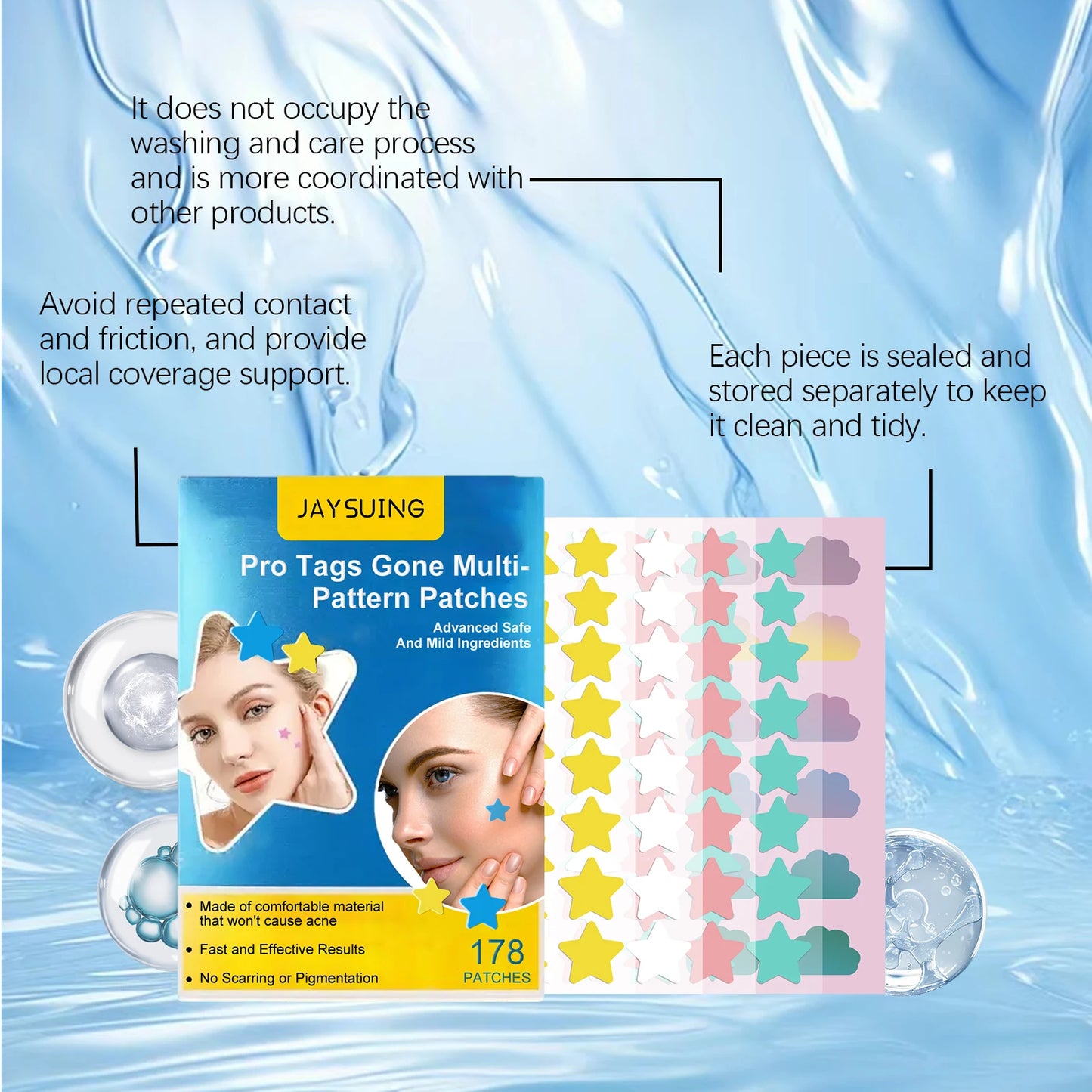 178-Pc Colorful Hydrocolloid Acne Patches – Stars & Clouds