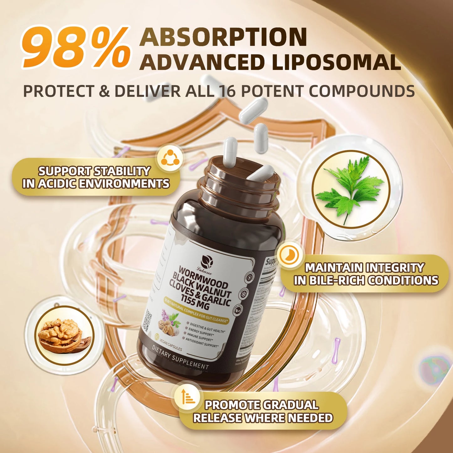 16-in-1 Black Walnut & Wormwood Gut Cleanse Capsules Herbal Supplement Peaceful Pleasures Health and Wellness