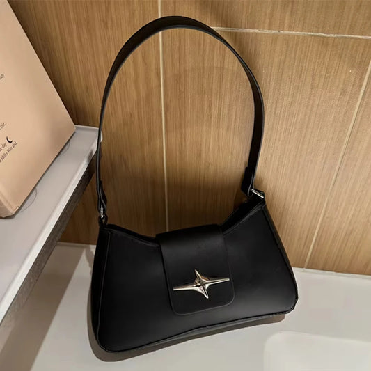 Four Pointed Star Solid Color Armpit Bag Women's Fashionable Texture Casual Shoulder Bag Summer Stylish Simple Small Square Bags Peaceful Pleasures Health and Wellness