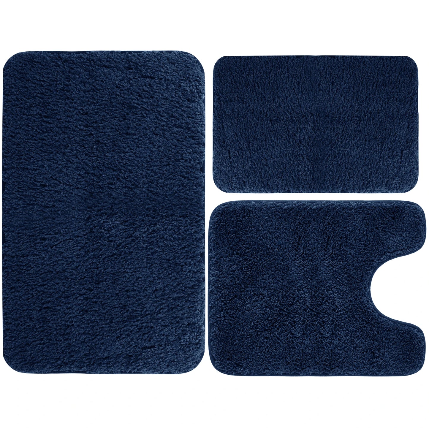 Microfibre Bath Mat 3Pcs Super Absorbent Bathroom Rug Set Non Slip Quick Drying Bathroom Carpet Set with U-Shaped Toilet Mat Peaceful Pleasures Health and Wellness Navy