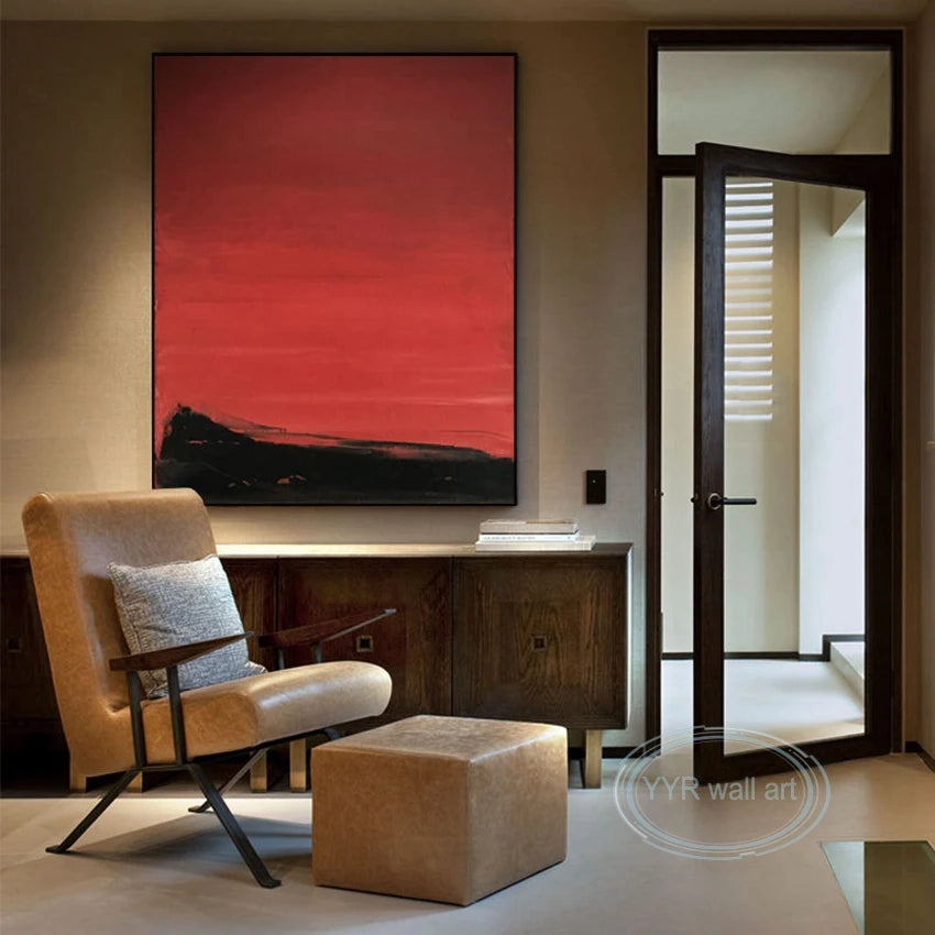 Red & Black Abstract Hand-Painted Canvas Wall Art | Nordic Décor Hand-Painted Canvas Art Peaceful Pleasures Health and Wellness
