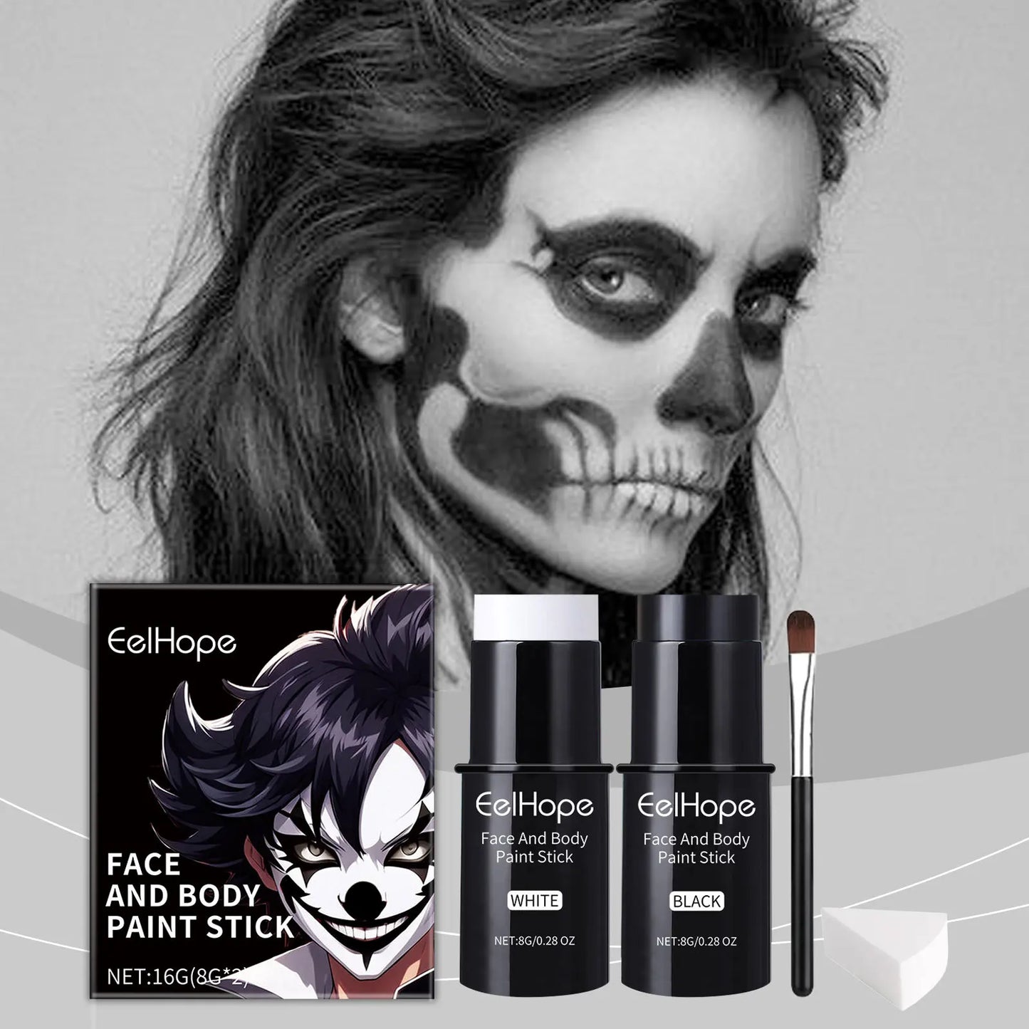 Black & White Face Body Paint Kit – Halloween & Cosplay Set