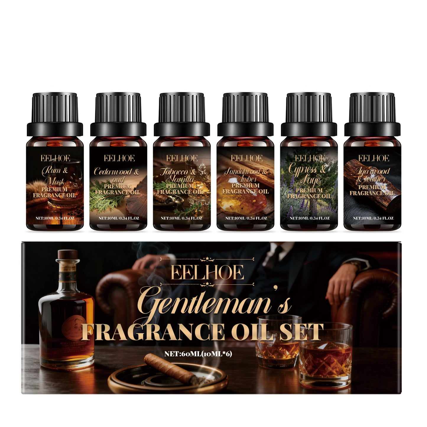EELHOE Aromatherapy Essential Oil Set 6×10ml | Plant Fragrance Aromatherapy Essential Oil Set Peaceful Pleasures Health and Wellness 6 x 10ml Boxed 60ml