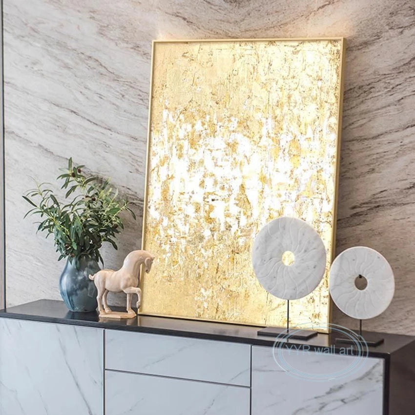 Handmade Gold Foil Abstract Oil Painting | Modern Nordic Wall Art Abstract Oil Painting Peaceful Pleasures Health and Wellness