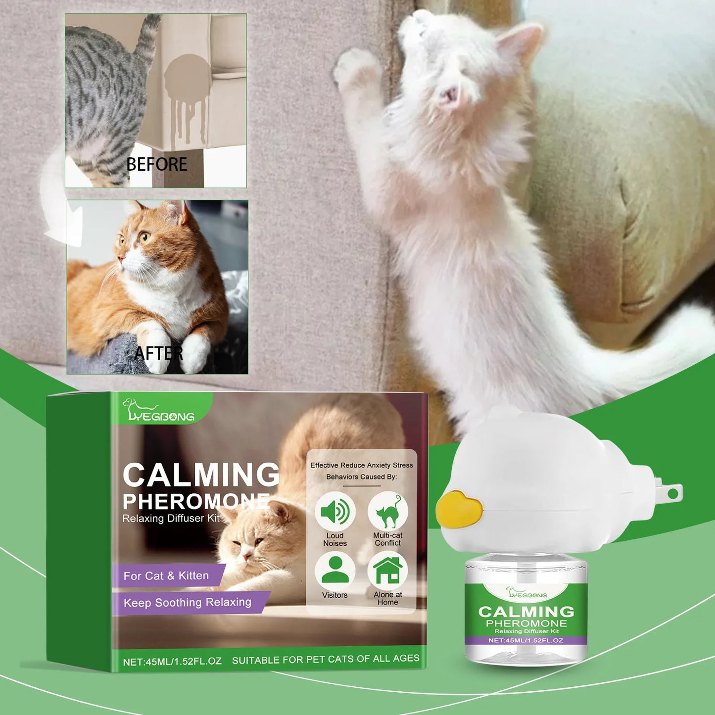Cat Calming Pheromone Diffuser Kit – Anti-Anxiety Stress Relief