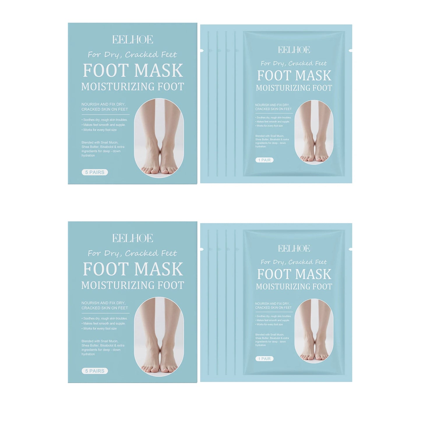 EELHOE Daily Foot Mask – Moisturizing & Exfoliating, 5 Pack Foot Mask Peaceful Pleasures Health and Wellness 10pcs Boxed