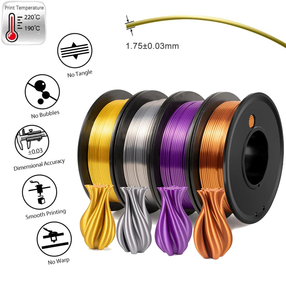 DINGSUN 3D Silk PLA+ Filament 1.75mm 4-Spool Bundle – 1kg