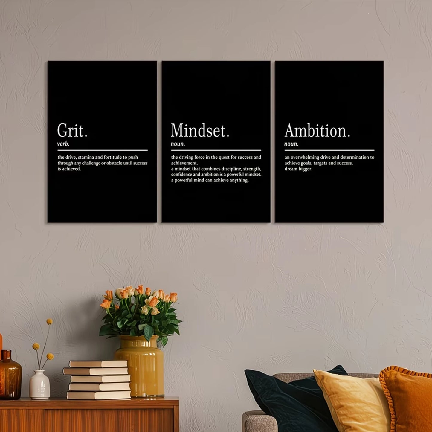 3-Piece Determination & Ambition Canvas Wall Art | Modern Print