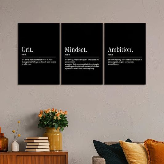3-Piece Determination & Ambition Canvas Wall Art | Modern Print Motivational Canvas Print Peaceful Pleasures Health and Wellness