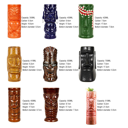 Hawaiian Cocktail Cups Creative Style Ceramic Mug Beer Beverage Tiki Mug Wine Mug Bar Tools Home Bar Party Drinkware Cups Peaceful Pleasures Health and Wellness
