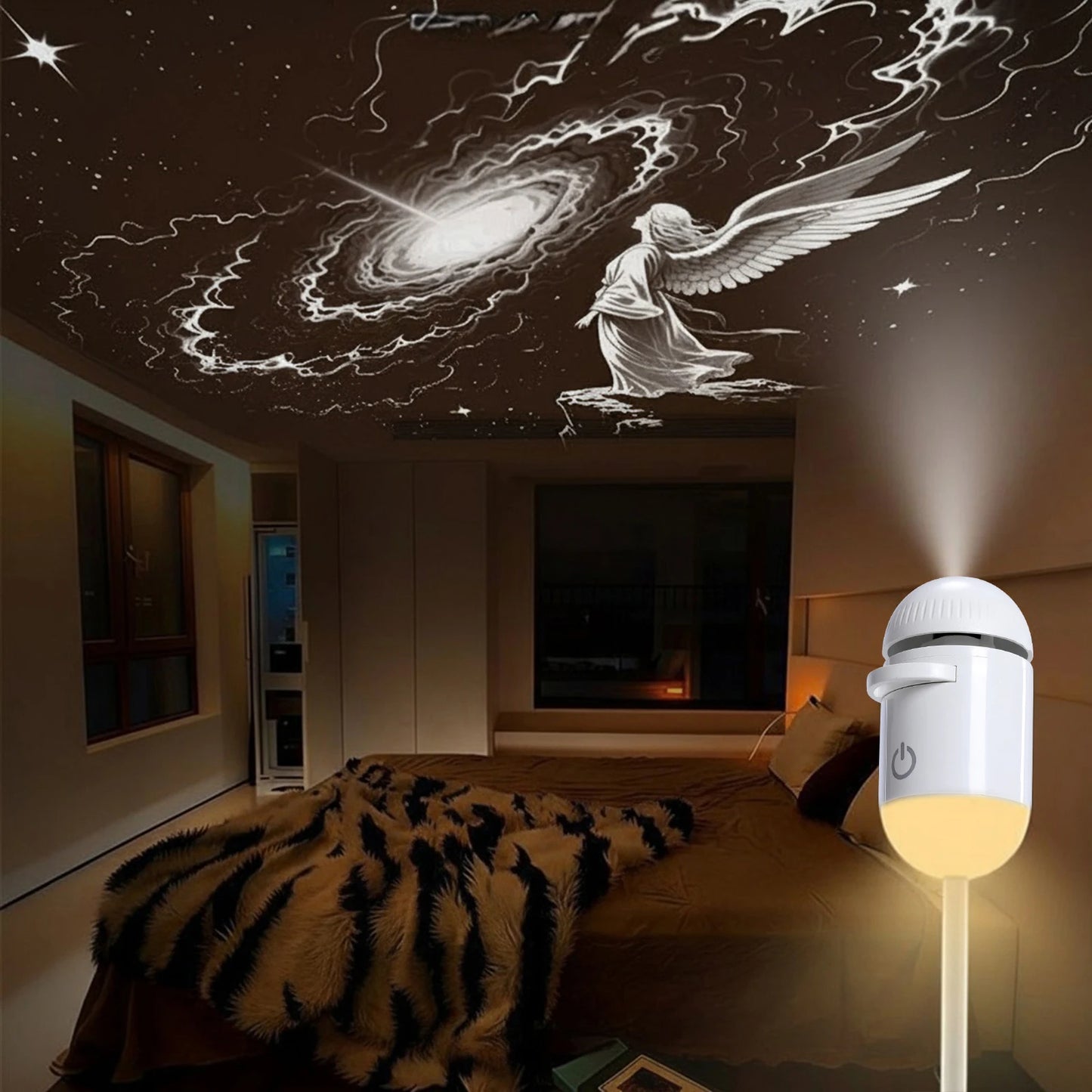 2-in-1 Galaxy Projector Night Light Multi Projection Films Starry Sky Night Light USB Projection Lamp for Bedroom Ceiling Wall Peaceful Pleasures Health and Wellness