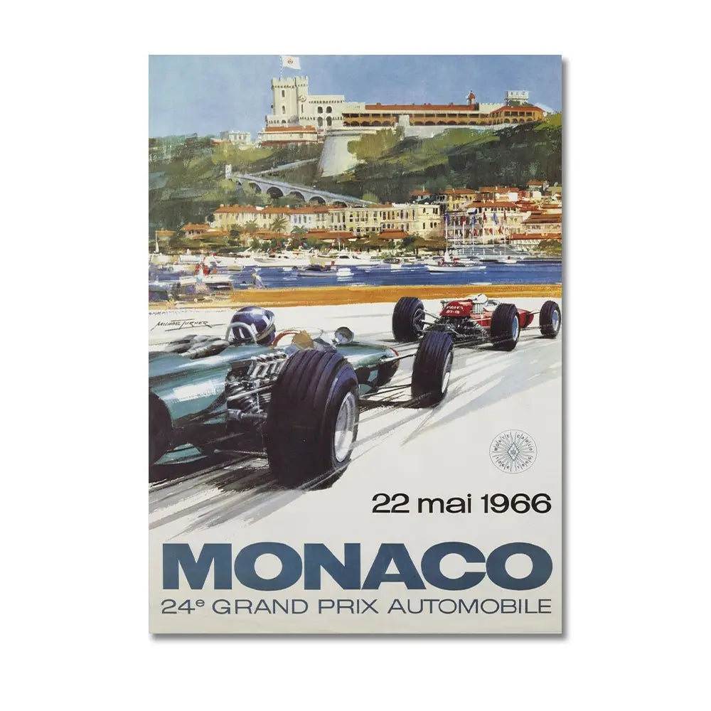 Monaco Grand Prix Vintage Racing Canvas Wall Art Print