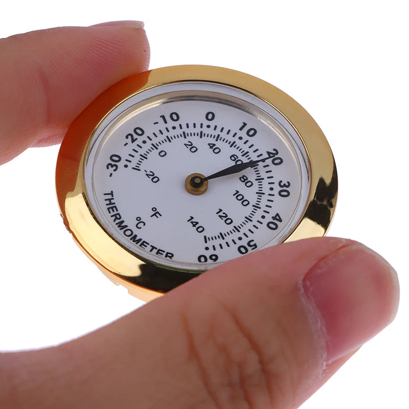 Cigar Box Juggling Moisture-proof Box Direct Pin Embedded 37mm Pointer Mini Gold Silver Thermometer Hygrometer Peaceful Pleasures Health and Wellness