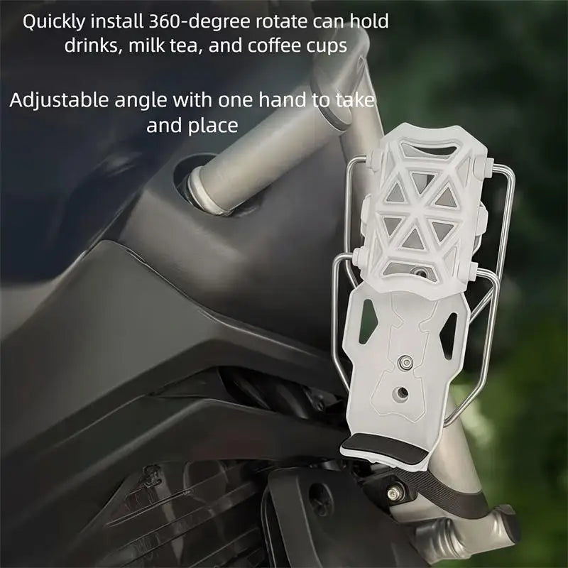 No Drill Motorcycle Bike Cup Holder 360° Rotatable Adjustable Handlebar Water Bottle Rack for Electric Scooter Bicycle Peaceful Pleasures Health and Wellness
