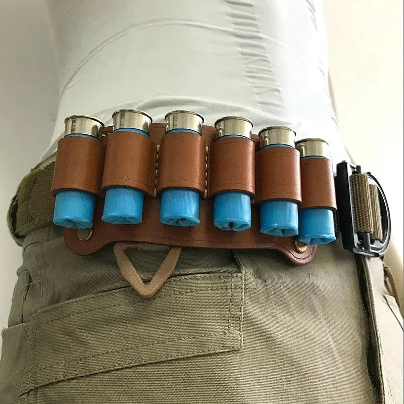 Tactical Cowhide Leather Hunting Magazine Pouch 12 Gauge 6 shot bullet storage bag Ammo Bag Shell Holder Cartridge Belt Peaceful Pleasures Health and Wellness
