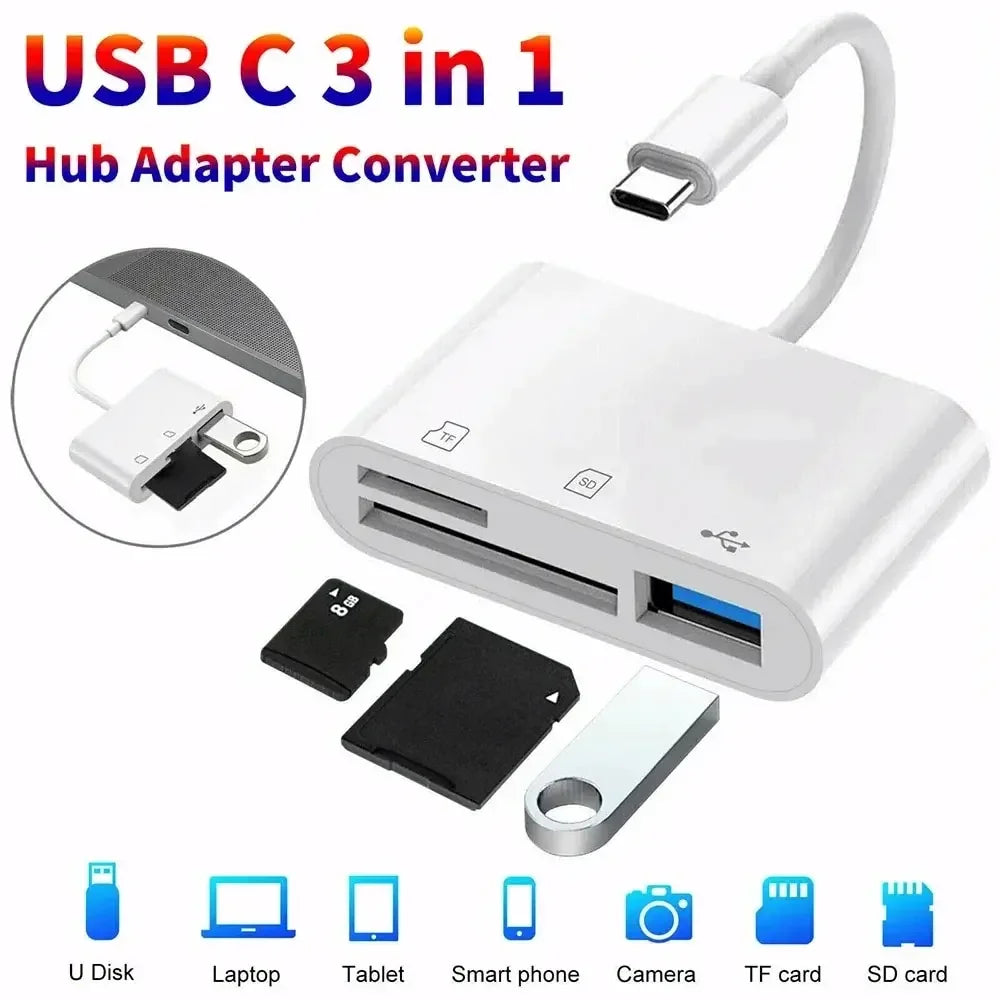3-in-1 USB-C Memory Card Reader – SD TF CF OTG Adapter