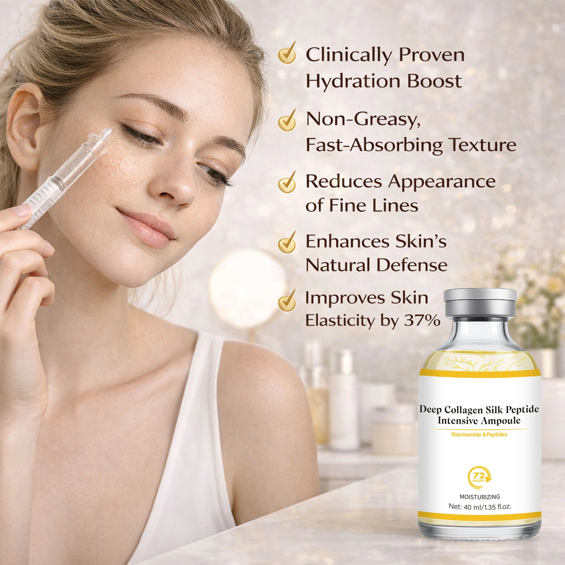 Deep Collagen Silk Peptide Intensive Ampoule Face-Lift Serum with Peptides & Deep Collagen Plumping, Smooth, Korean Skincare Peaceful Pleasures Health and Wellness