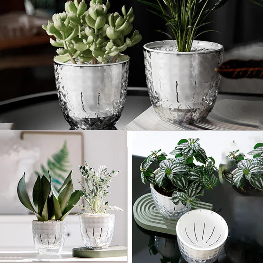 Self-Watering Plant Pots with Reservoir – Double Layer Clear Planter for African Violets & Indoor Plants