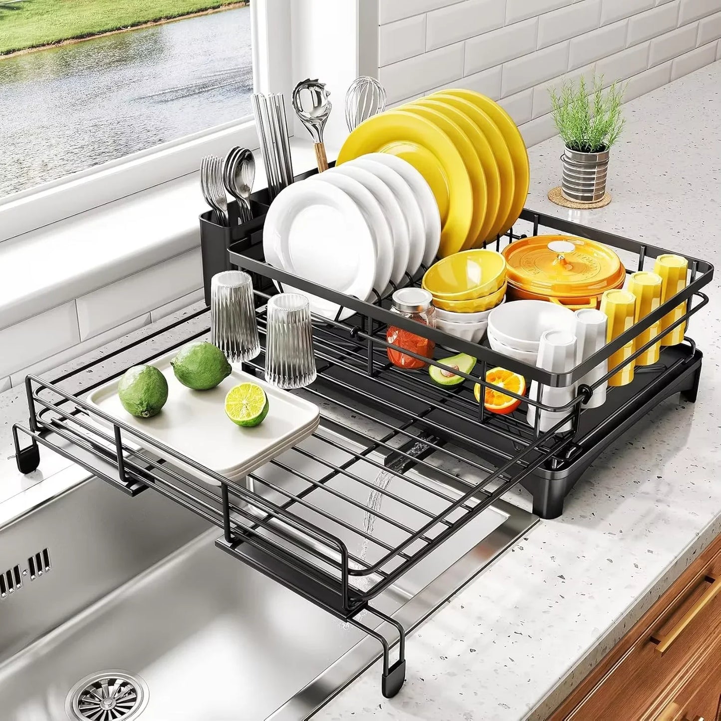 Large Dish Drying Rack with Drainboard & Utensil Holder
