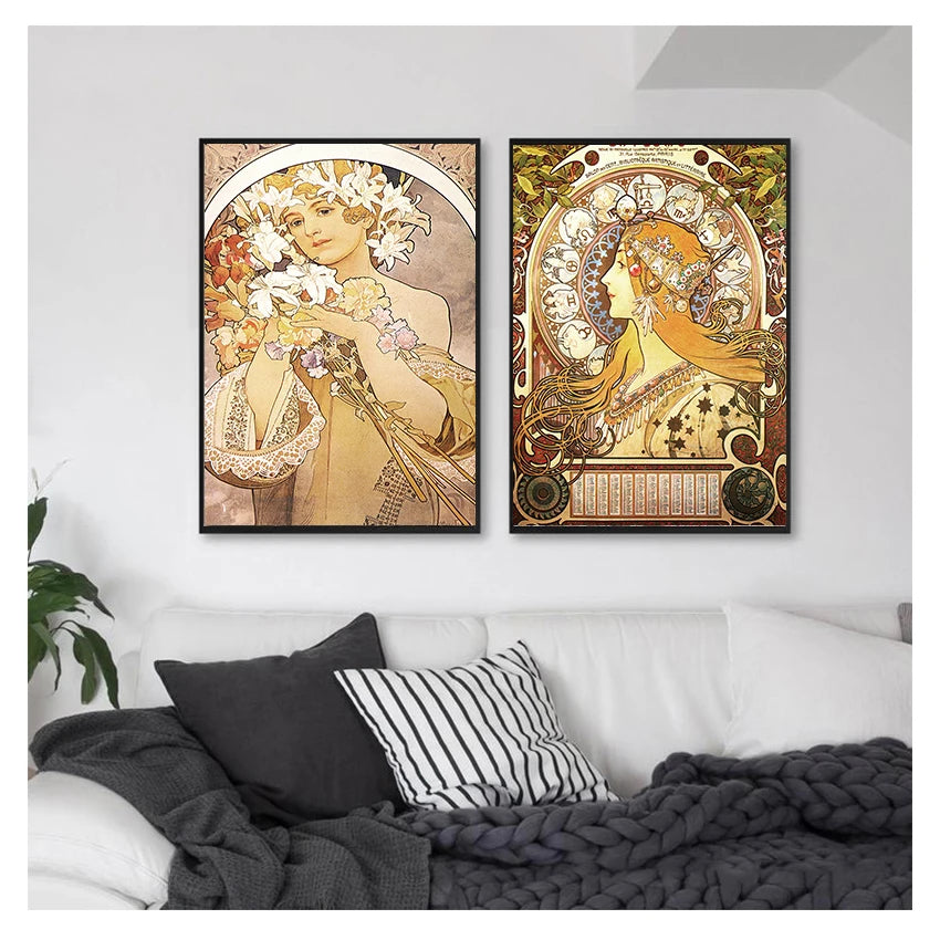 Alphonse Mucha Art Nouveau Vintage Canvas Wall Art Print
