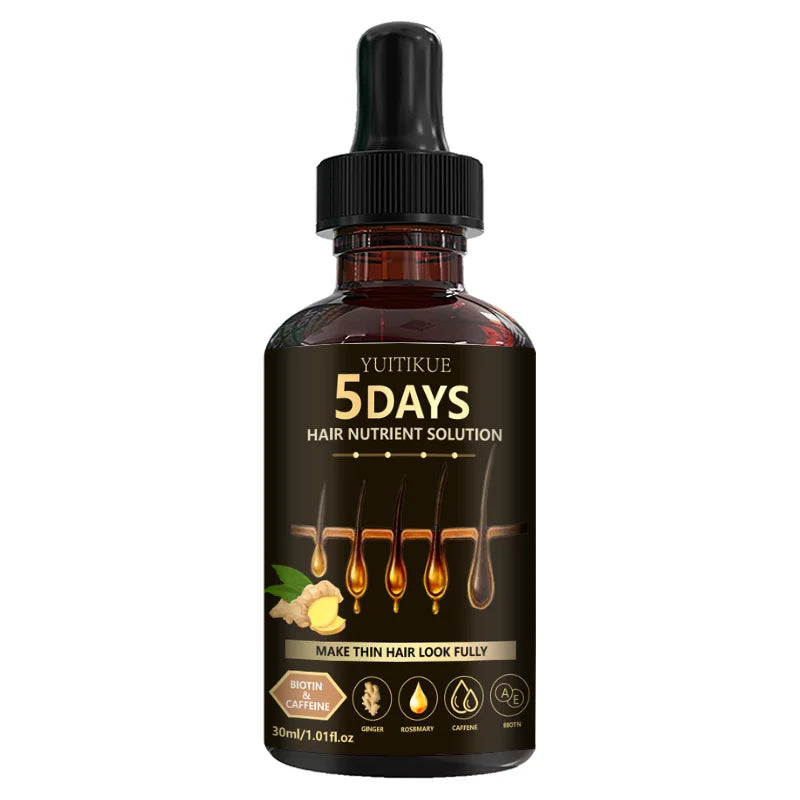 YUITIKUE 5 Days Hair Nutrient Solution | With Biotin, Caffeine, Ginger & Rosemary | For Thicker, Fuller Looking Hair 30ml Peaceful Pleasures Health and Wellness 1pc