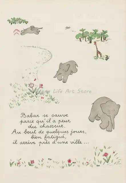 Vintage Babar Elephant Canvas Wall Art | Kids Nursery Poster