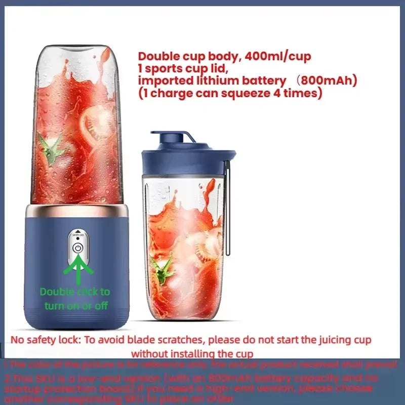 Wireless Portable Juicing Bucket Electric 800ml Sports Cup Fresh Fruit Juicer With Large Capacity and 10 Stainless Steel Blades Peaceful Pleasures Health and Wellness blue