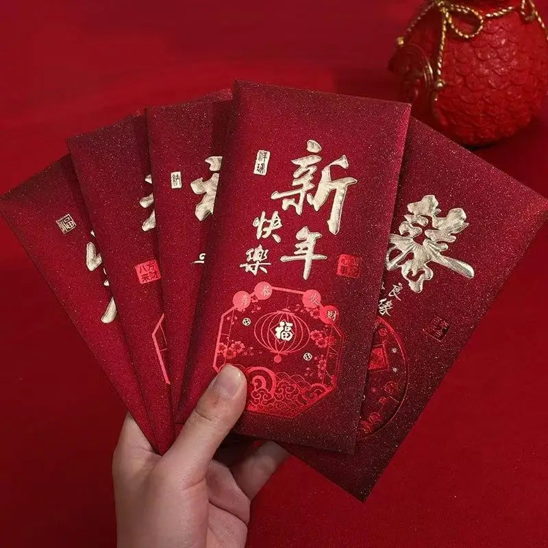 10-Pack Chinese New Year Snake Red Envelopes – Matte Gold