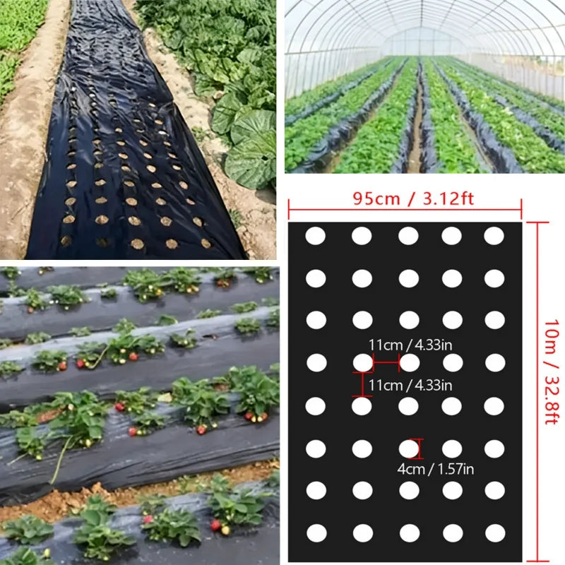 Perforated Weed Barrier Fabric – Black PE Ground Cover 95cm×10m