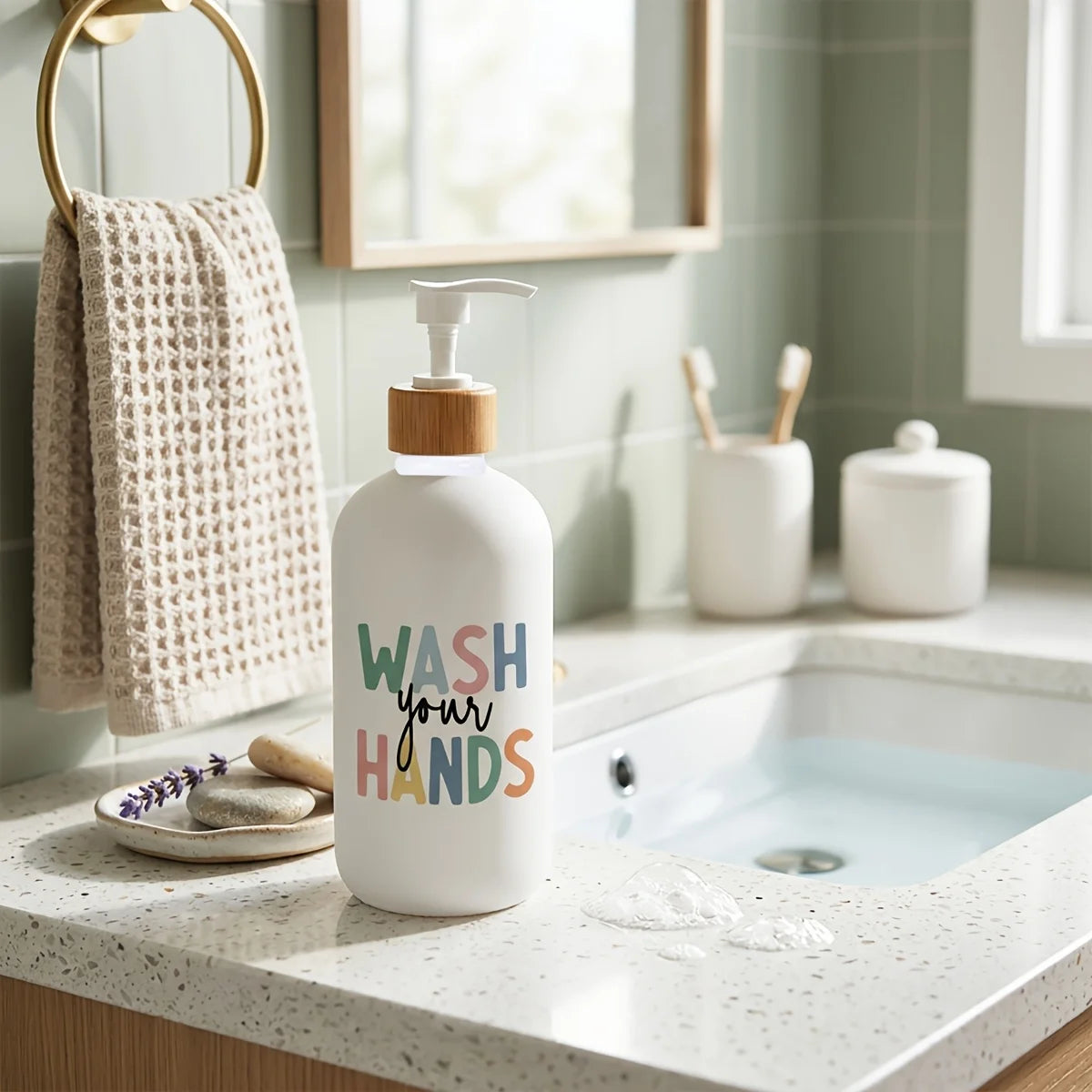 Boho Soap Dispenser with Pump – Refillable Countertop Hand Soap Pump Bottle