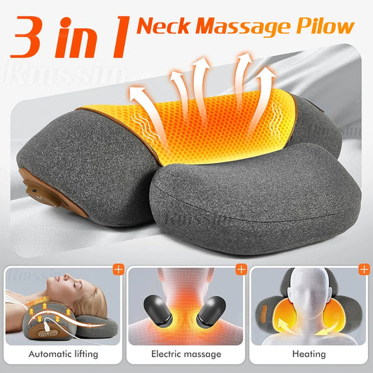 2025 New Electric Neck Massager Pillow Cervical Heating Vibration Massage with Hot Compress Traction for Neck Shoulder Back Peaceful Pleasures Health and Wellness