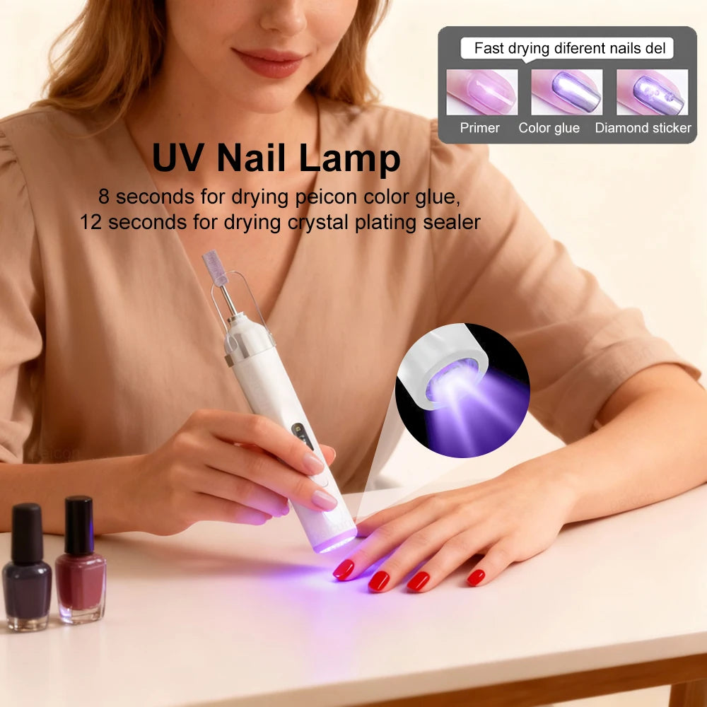 Nail Drill Machine Electric Nail Polisher Rechargeable Electric Nail File for Manicure Portable Nail Sander with UV Nail Lamp Peaceful Pleasures Health and Wellness