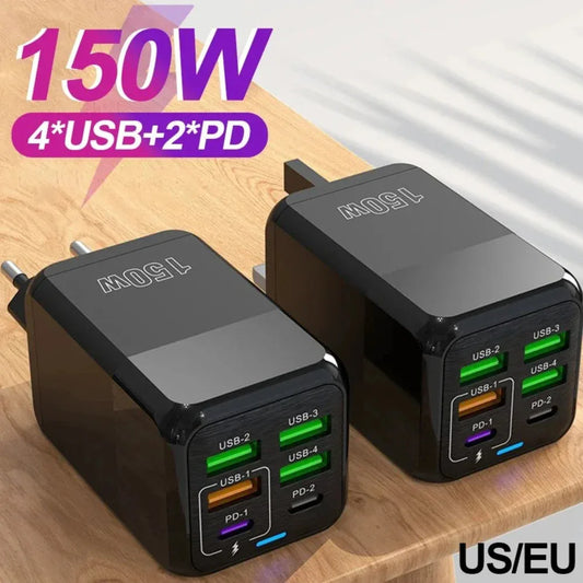 150W 6-Port USB-C Wall Charger | PD QC 3.0 Fast Charging Multi-Port USB Charger Peaceful Pleasures Health and Wellness
