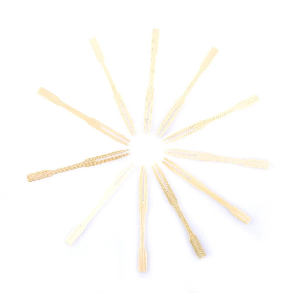 100PCS Bamboo Disposable Fruit & Dessert Forks | Party Tableware