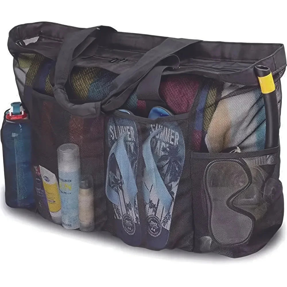 Extra Large Mesh Beach Bag – Zipper Tote & Side Pockets