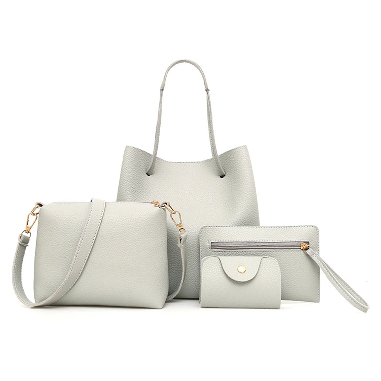 Matching Mother and Daughter Bag Set 4 Pcs Solid Color Shoulder Crossbody Bag for Women European Style Tote Handbag Peaceful Pleasures Health and Wellness Light Grey