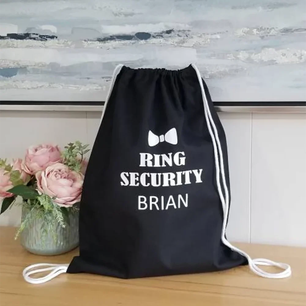 Personalized Ring Security Backpack Drawstring Gift Bag Wedding Ring Bearer Gift Ring Securrity Proposal Bachelorette Hen Party Peaceful Pleasures Health and Wellness