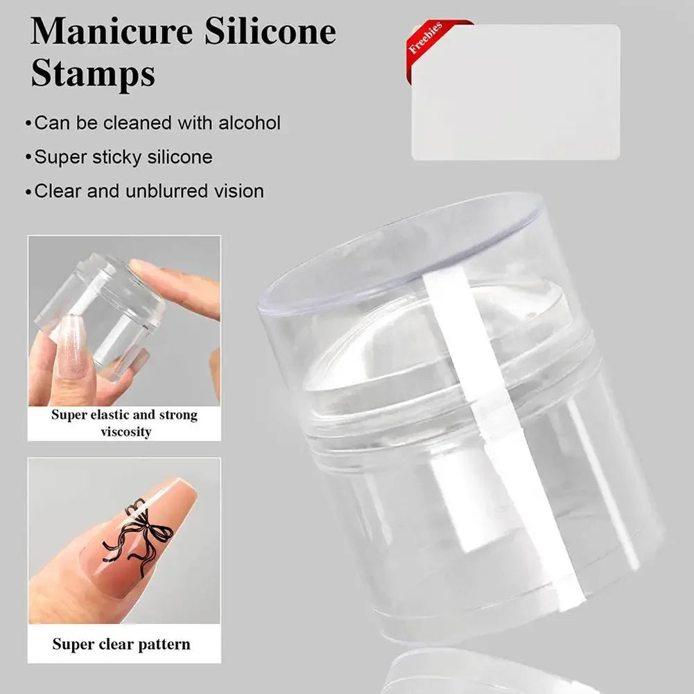 Nail Stamper, French Nail Art Stamper Clear Silicone Stamping Scraper Round Rectangular Head Stamping for DIY Nails Art Manicure Peaceful Pleasures Health and Wellness
