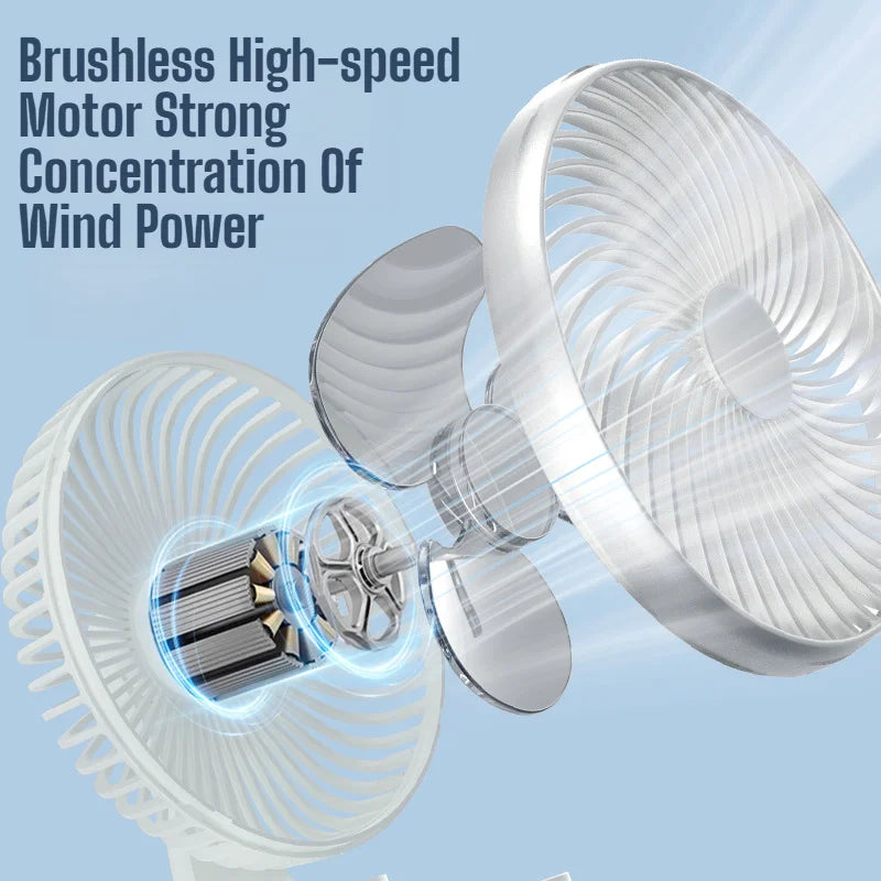360° Oscillating USB Rechargeable Desktop Fan – 4-Speed