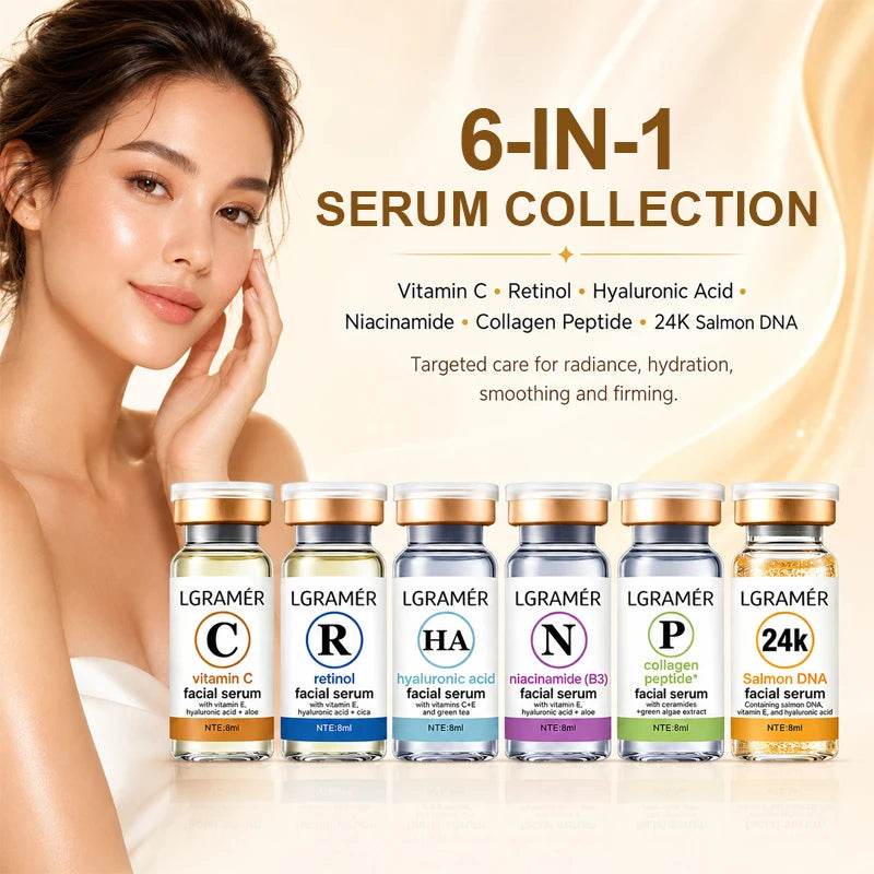 6-in-1 Face Serum Trio – Vitamin C, Retinol & Hyaluronic Acid