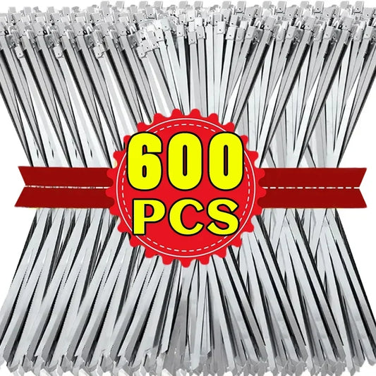 Pack of 600 cable ties with a red and yellow label on a white background