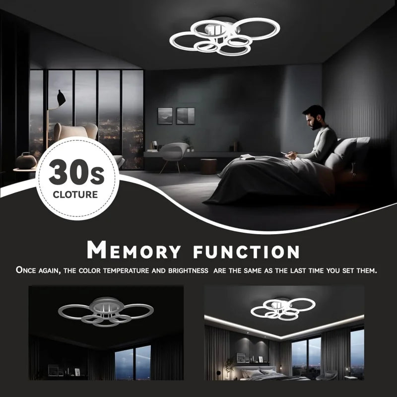 Modern 6-Ring LED Flush Mount Ceiling Light | Dimmable Remote