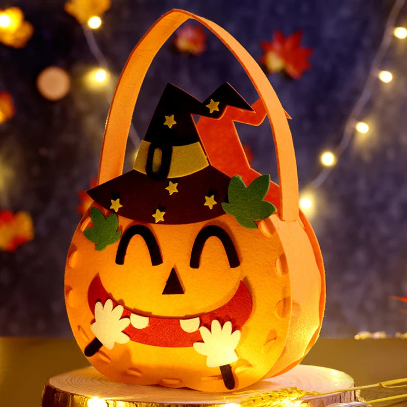 Halloween Felt Pumpkin Trick or Treat Bags with Handle | 1-6 Pack