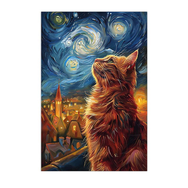 Nordic Impressionist Cat Canvas Wall Art | Tabby Poster Print Canvas Wall Art Peaceful Pleasures Health and Wellness 04 40x60cm No Frame China Mainland