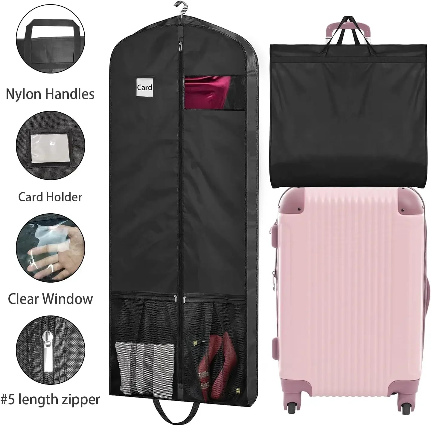 Extra Long Foldable Garment Bag for Dresses and Coats, Clear Window & ID Pocket, Travel-Friendly with Handles Peaceful Pleasures Health and Wellness