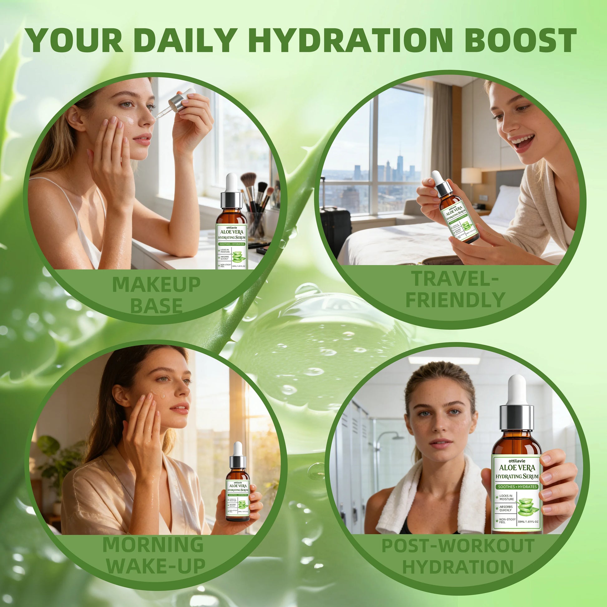 Ottilavie ALOE VERA HYDRATING SERUM, Deep Hydration & Soothing Face Serum, Lightweight Non-Greasy Formula for All Skin Types Peaceful Pleasures Health and Wellness